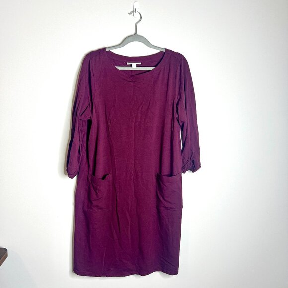 PureJill Affinity French Terry Plum Purple Shift Dress Front Pockets Sz Large - Picture 1 of 5